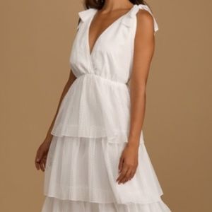 Lulu's White Swiss Dot Midi-Dress